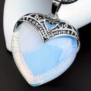 Opal Heart Pendant Necklace Glass Crystal Stone Pendant